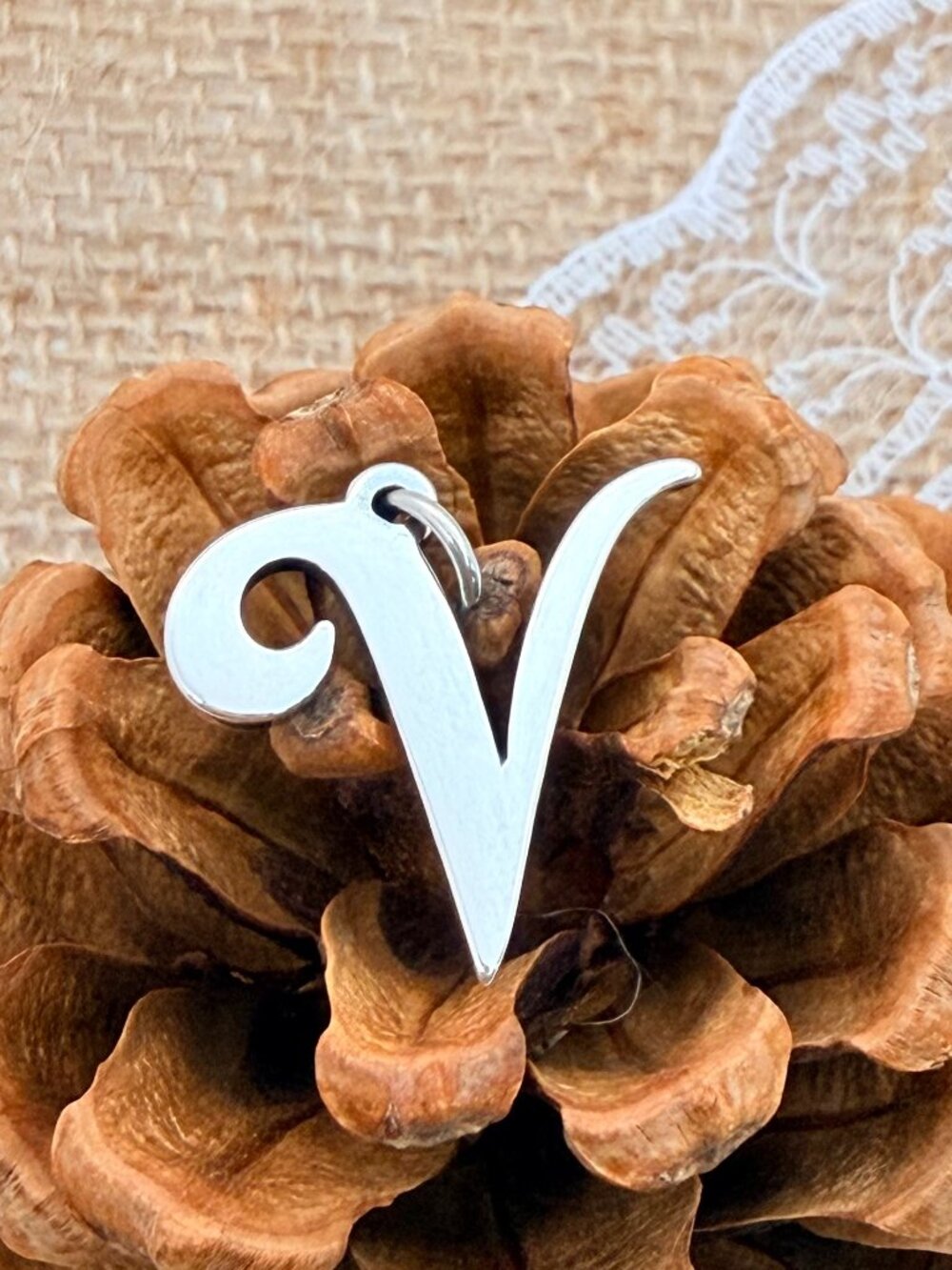 James Avery Large Script Initial V Charm Sterling Silver Letter Charm